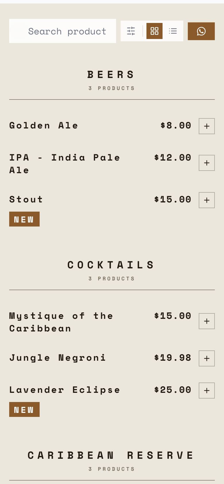 Éter bar catalog on a phone