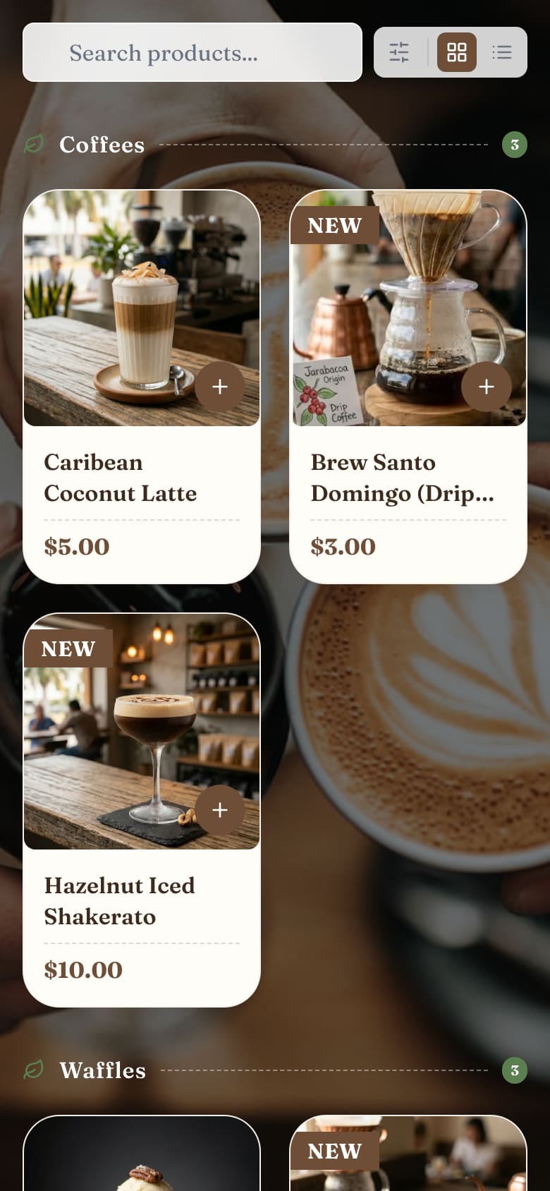 ColaO coffee shop catalog on a phone