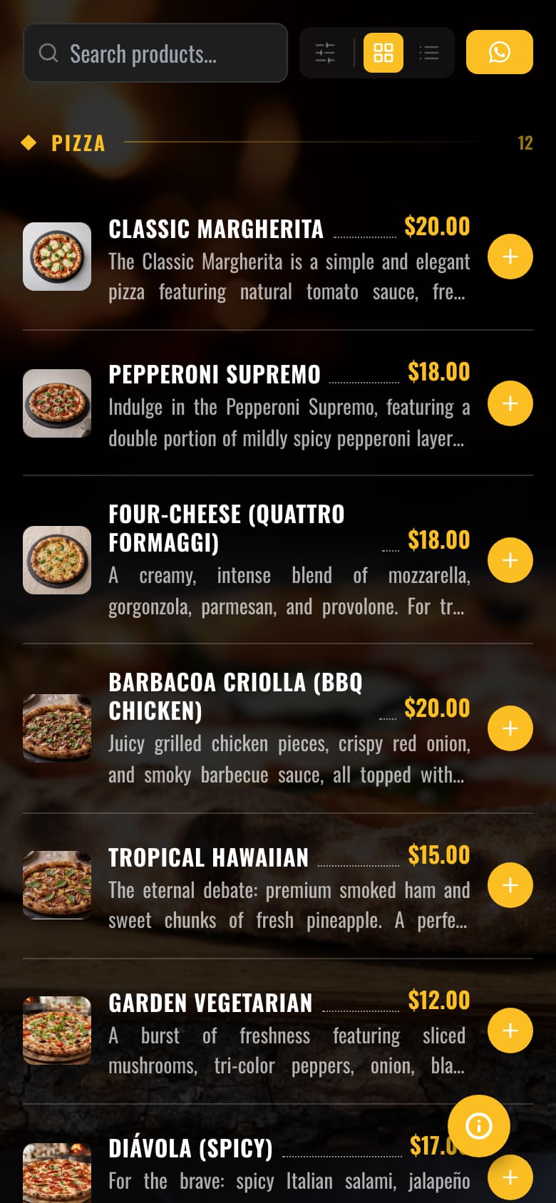 Toscana pizzeria catalog on a phone